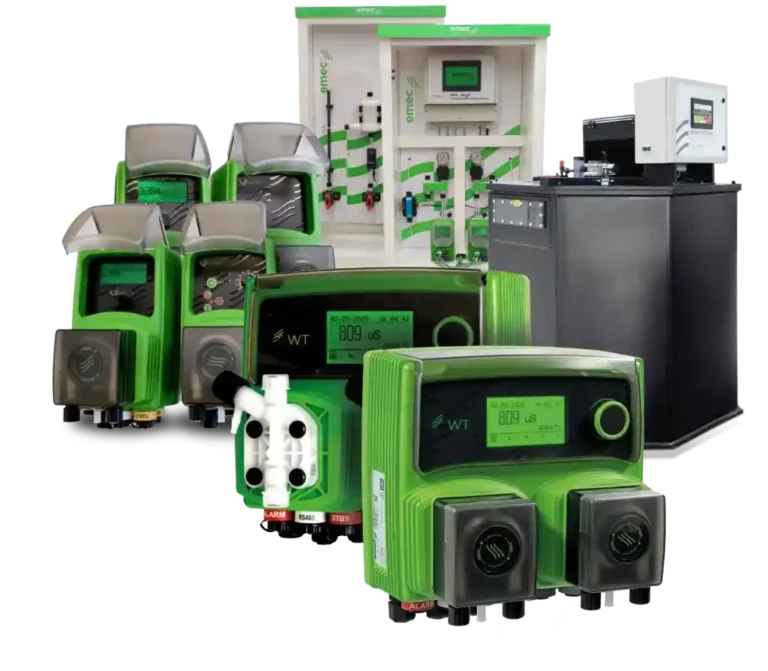 Dosing pumps and online water quality controls for water treatment